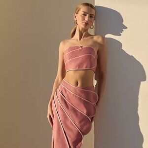 Azulu Sango Linen Top in Pink with Scallop Edges Size Small NWT